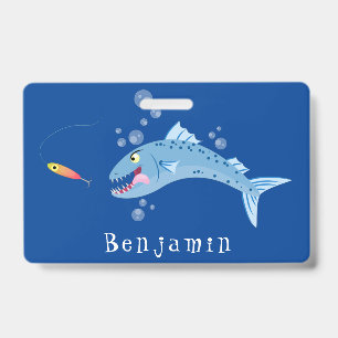 Barracuda Fisch hungriger Cartoon Ausweis