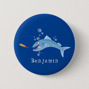 Barracuda Fisch hungriger Cartoon Button