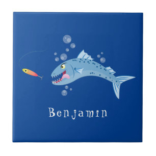 Barracuda Fisch hungriger Cartoon Fliese