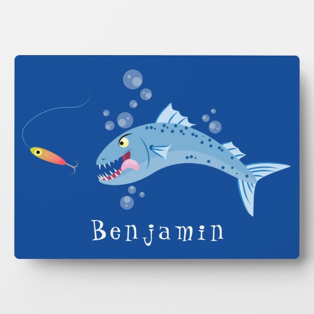 Barracuda Fisch hungriger Cartoon Fotoplatte (Vorderseite)