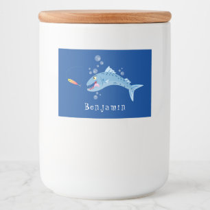 Barracuda Fisch hungriger Cartoon Lebensmitteletikett