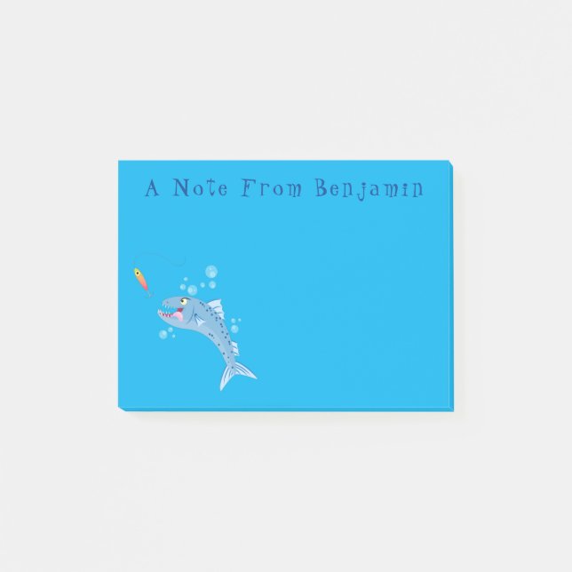 Barracuda Fisch hungriger Cartoon Post-it Klebezettel (Vorderseite)