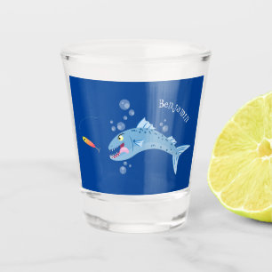 Barracuda Fisch hungriger Cartoon Schnapsglas