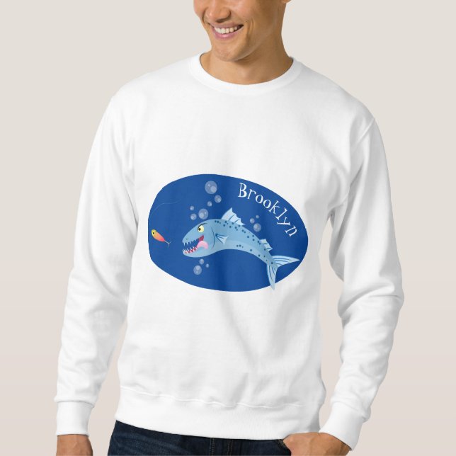 Barracuda Fisch hungriger Cartoon Sweatshirt (Vorderseite)