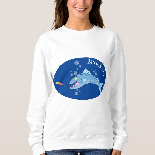 Barracuda Fisch hungriger Cartoon Sweatshirt (Vorderseite)