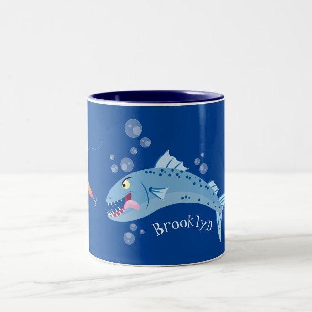 Barracuda Fisch hungriger Cartoon Zweifarbige Tasse (Mittel)