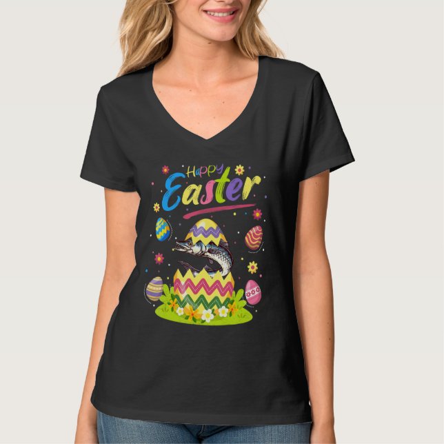 Barracuda Fisch Ostern Ei Barracuda Happy Oster T-Shirt (Vorderseite)