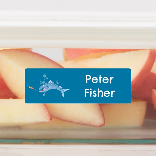 Barracuda Fischfang Cartoon personalisiert Etiketten (Befestigt)