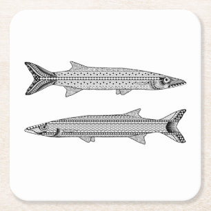 Barracuda Fish Aduloring Coloring Paper Untersetze Rechteckiger Pappuntersetzer
