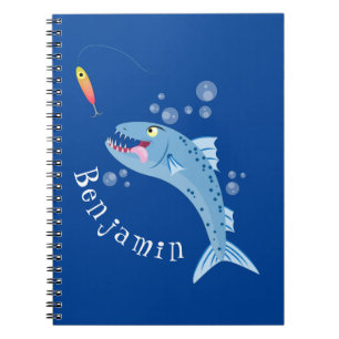 Barracuda fish hungry fishing cartoon illustration notizblock