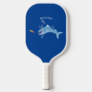 Barracuda fish hungry fishing cartoon illustration pickleball schläger