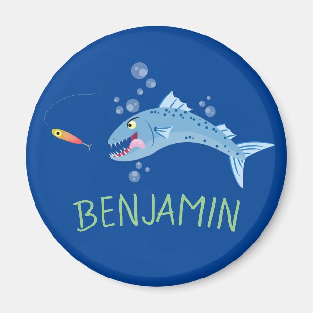Barracuda hungriger Cartoon Magnet (Vorne)