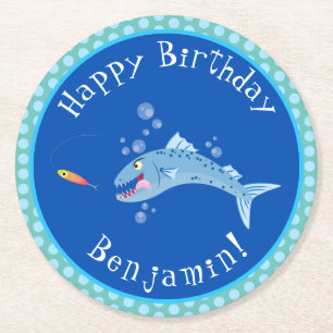 Barracuda hungriger Cartoon Runder Pappuntersetzer