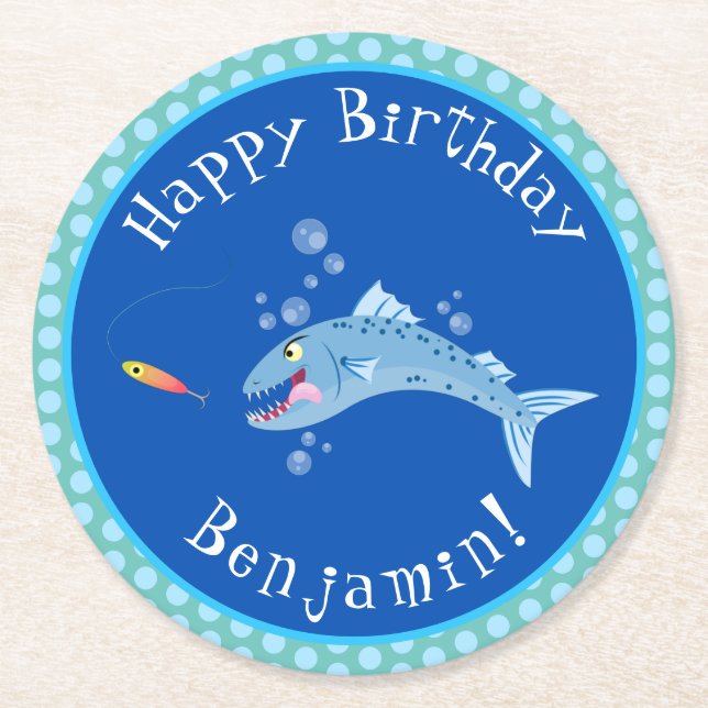 Barracuda hungriger Cartoon Runder Pappuntersetzer (Vorderseite)