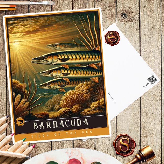 Barracuda | Niedliche Vintage Tierpostkarte Postkarte (Von Creator hochgeladen)
