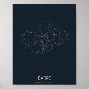 Barre Massachusetts Straßenkarte Poster (Nacht)