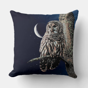Barred Owl Crescent Moon Night Sky Kissen