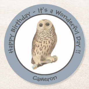 Barred Owl - Geburtstag oder anderes Party Themed Runder Pappuntersetzer