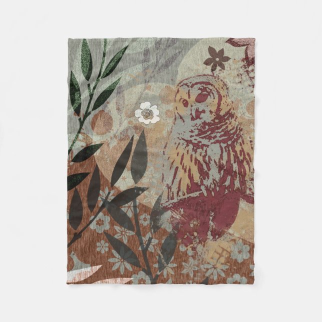 Barred Owl Nature Heart Blätter Blume Tapestry Fleecedecke (Vorderseite)