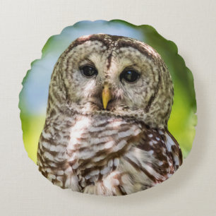 Barred Owl Rundes Kissen