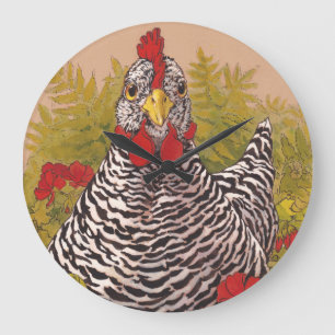 Barred Rock Chicken Wall Clock Große Wanduhr