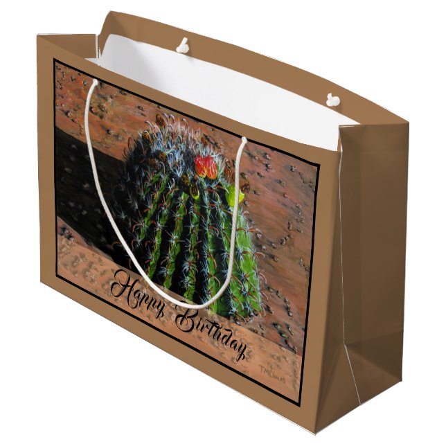 Barrel Cactus Large Gift Bag Große Geschenktüte (Rückseite Schrägansicht)