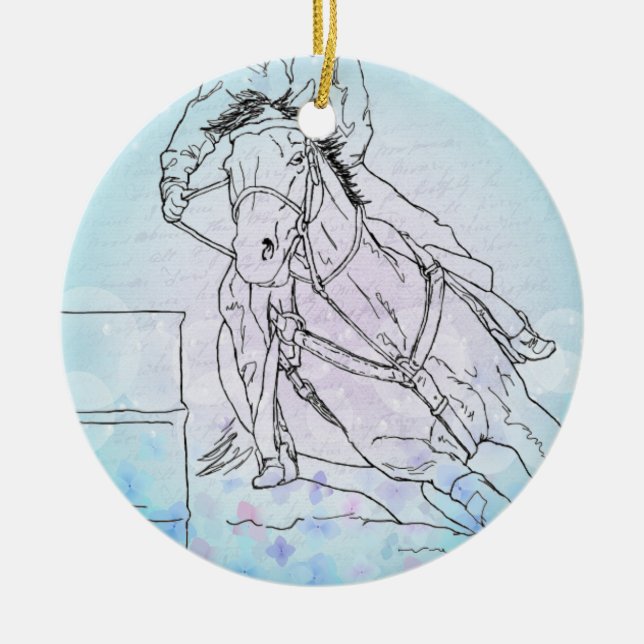 Barrel Racer (blau/Blume/Buchstabe) Keramik Ornament (Vorne)