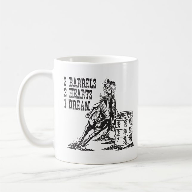 Barrel Racing 3 Barrels 2 Herzen 1 Traummagnet Kaffeetasse (Links)
