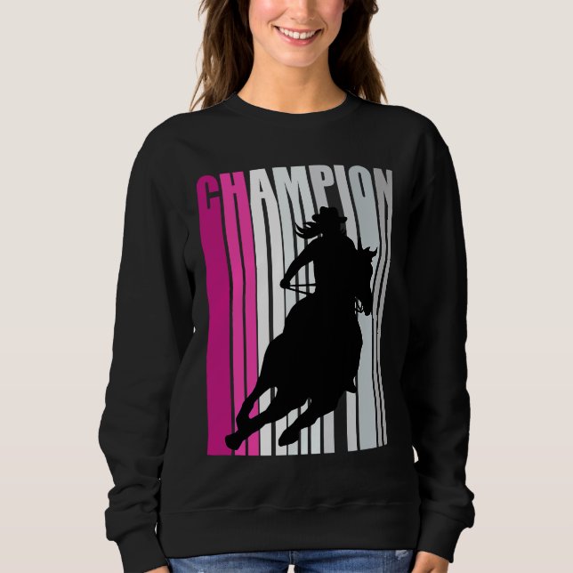 Barrel Racing Champion Horse Riding Pink Retro Cow Sweatshirt (Vorderseite)