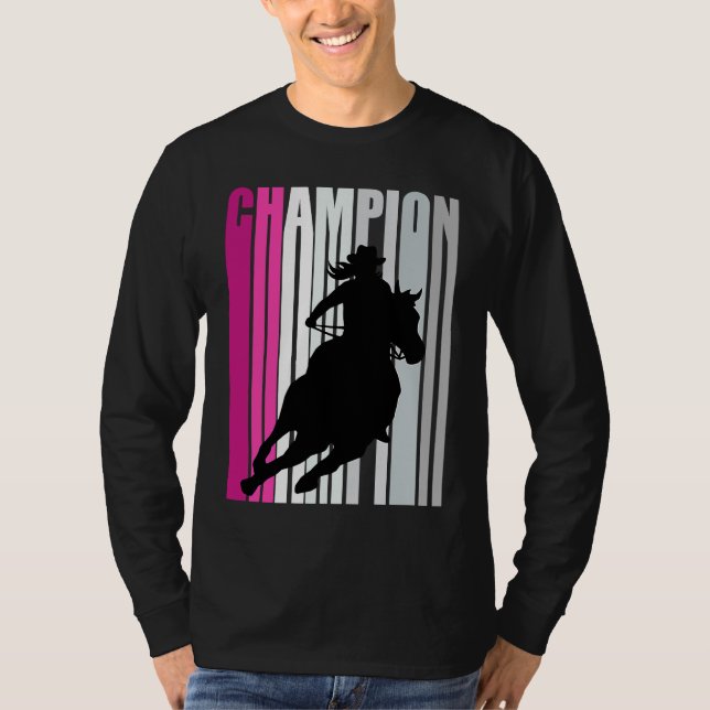 Barrel Racing Champion Horse Riding Pink Retro Cow T-Shirt (Vorderseite)