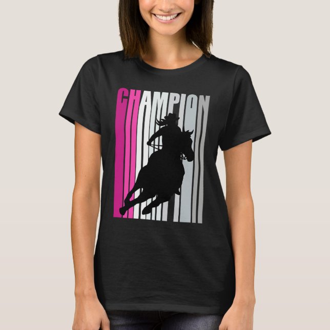 Barrel Racing Champion Horse Riding Pink Retro Cow T-Shirt (Vorderseite)