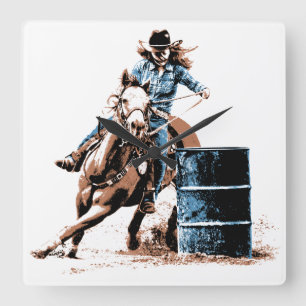 Barrel Racing Quadratische Wanduhr