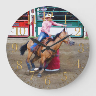 Barrel-Racing Rodeo Cowgirl Design I Große Wanduhr