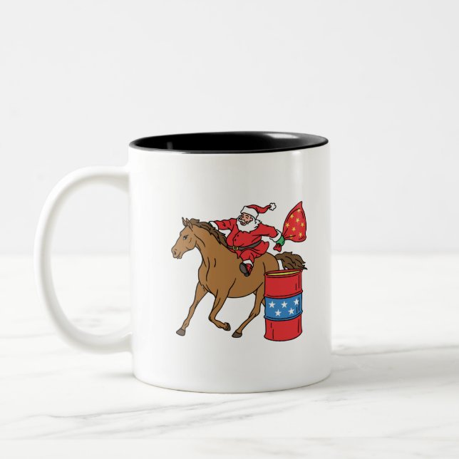 Barrel Racing Weihnachten auf Barrel Pferd Zweifarbige Tasse (Links)