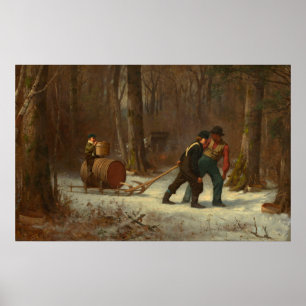 Barrel Sled in a Snowy Forest by E. Johnson Poster