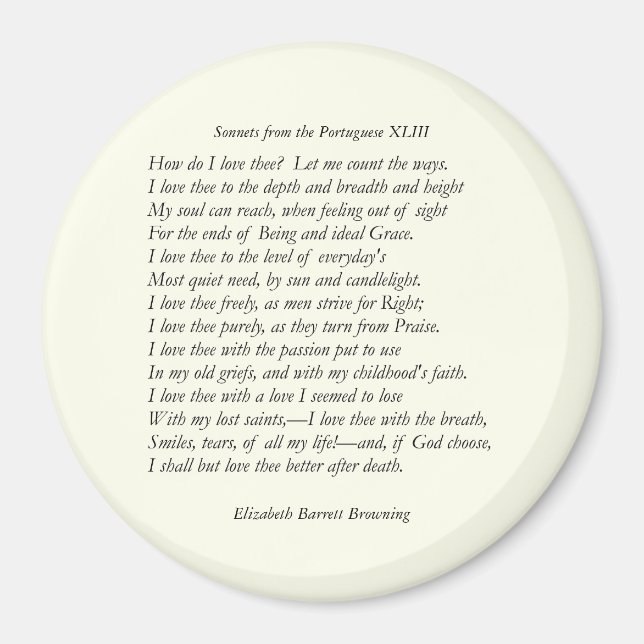 Barrett Browning - Sonnets aus Portugal 43 Magnet (Vorne)