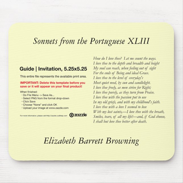 Barrett Browning - Sonnets aus Portugal #43 Mousepad (Vorne)