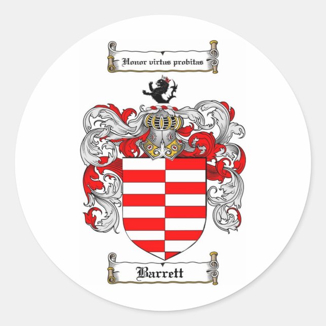 BARRETT FAMILIENWAPPEN - BARRETT COAT OF ARMS RUNDER AUFKLEBER (Vorderseite)
