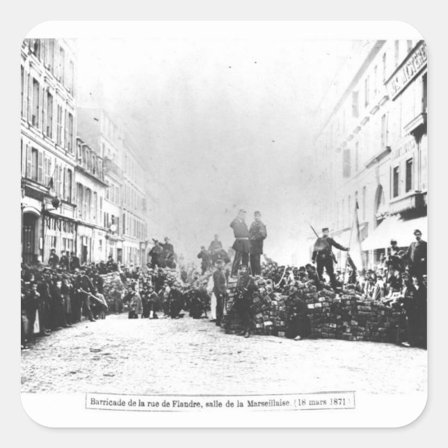 Barrikade in der Rue de Flandre Quadratischer Aufkleber (Vorderseite)