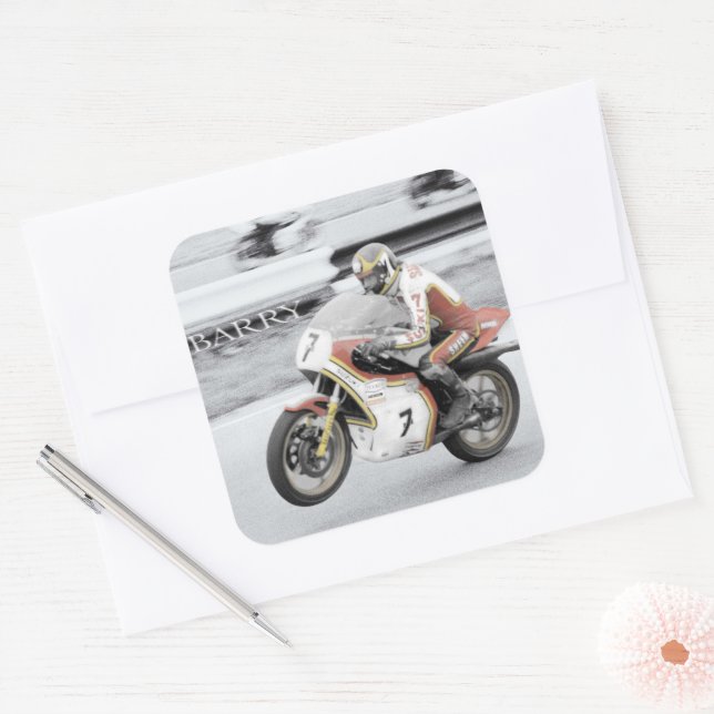 Barry Sheene 2, die handgetönte Version Quadratischer Aufkleber (Umschlag)