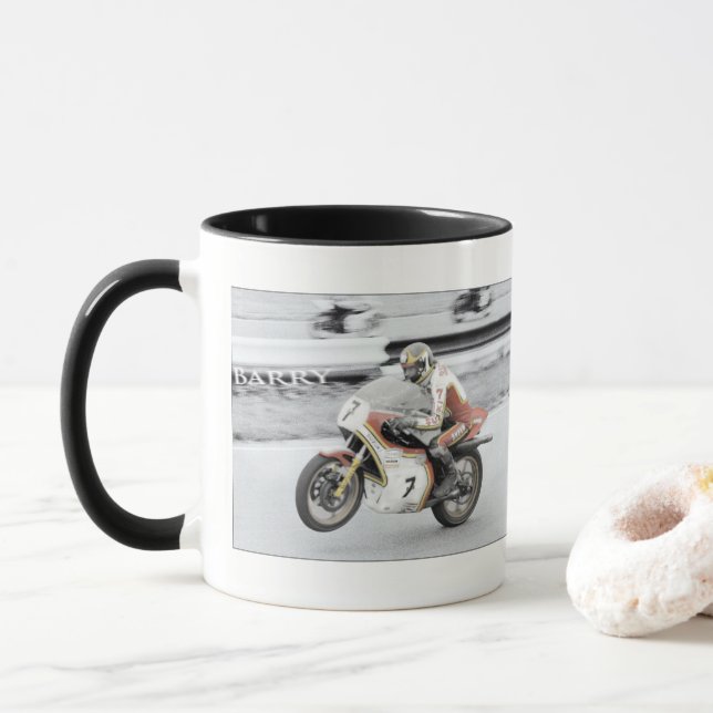 Barry Sheene 2, handgetönte Version Tasse (Mit Donut)