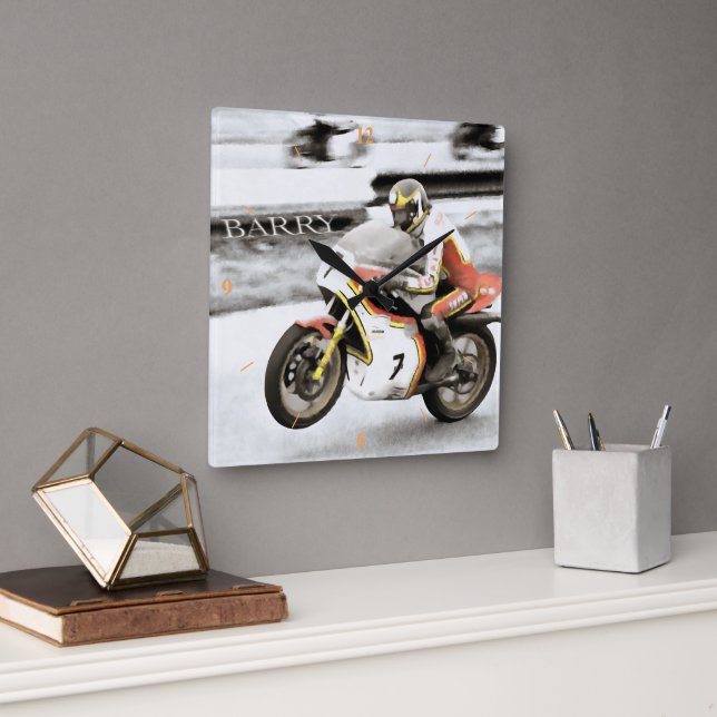Barry Sheene Quadratische Wanduhr (Büro)