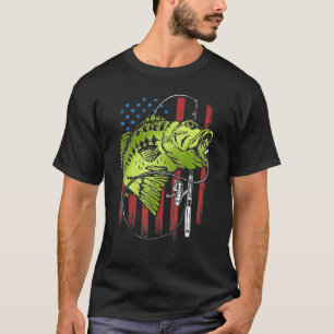 Barsch Angeln Fischer Amerikanische Flagge T-Shirt