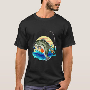 Barsch Sonnenuntergang Angeln Retro T-Shirt