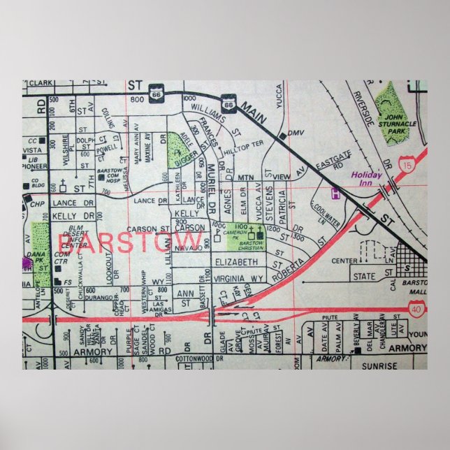 Barstow, CA Vintag Map Poster (Vorne)