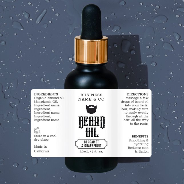 Bart Oil Label grungy 1 OZ Kosmetische Flasche Etiketten (Grungy black and white beard oil 1 oz cosmetic bottle wrap around waterproof label *verify size*)