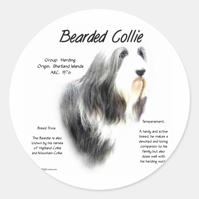 Barta Collie History; Liebe Barted Colliese Runder Aufkleber (Vorderseite)