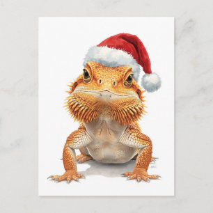 Bartagame mit Santa-Mütze Aquarell Feiertagspostkarte