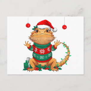 Bartagamen-Echse-Weihnachtspullover-Santa-Hut Feiertagspostkarte