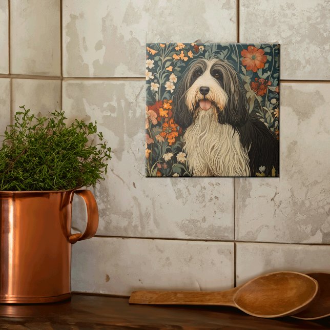 Bartcollie in einem Garten im Stil von William Mor Fliese (Von Creator hochgeladen)